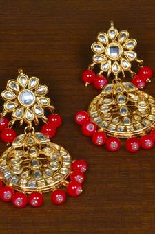 Kundan Embellished Red Beaded Designer Earrings 217ED135