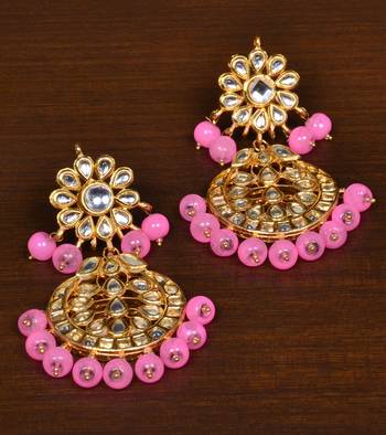 Kundan Embellished Baby Pink Beaded Designer Earrings 217ED138 1