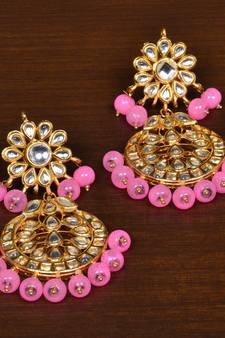 Kundan Embellished Baby Pink Beaded Designer Earrings 217ED138