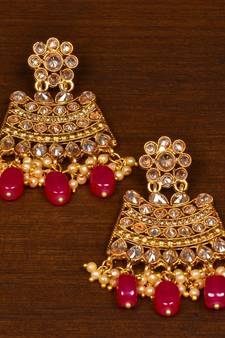 Kundan Embellished Ruby Stone Designer Dangler Earrings 217ED144