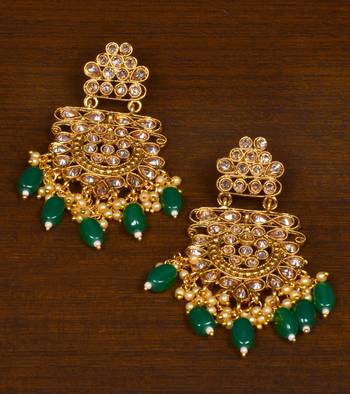 Kundan Embellished Emerald Stone Designer Dangler Earrings 217ED145 1