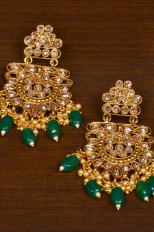Kundan Embellished Emerald Stone Designer Dangler Earrings 217ED145