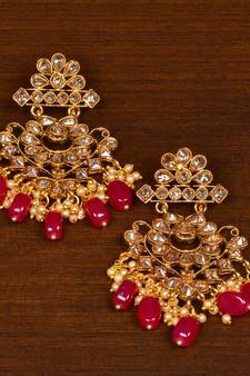 Kundan Embellished Ruby Stone Designer Dangler Earrings 217ED146