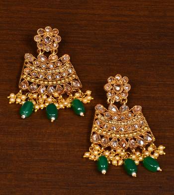 Kundan Embellished Emerald Stone Designer Dangler Earrings 217ED147 1