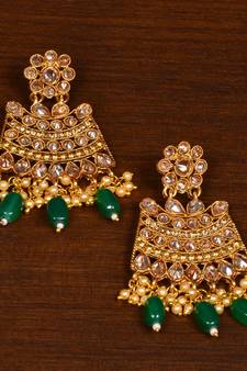 Kundan Embellished Emerald Stone Designer Dangler Earrings 217ED147