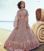 Lilac embroidered net semi stitched lehenga
