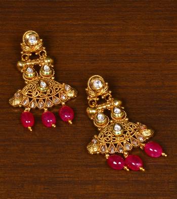 Kundan Embellished Ruby Stone Designer Dangler Earrings 217ED149 1
