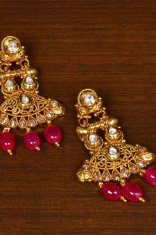Kundan Embellished Ruby Stone Designer Dangler Earrings 217ED149