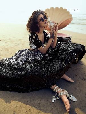 Black embroidered net semi stitched lehenga 3