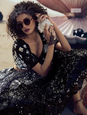 Black embroidered net semi stitched lehenga 4