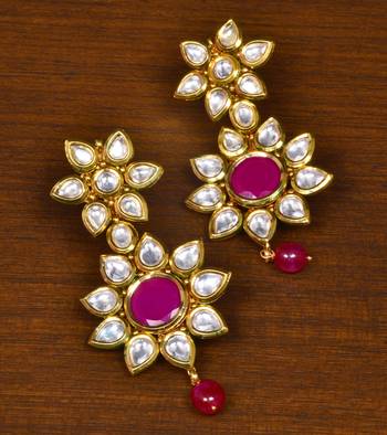 Kundan Embellished Ruby Stone Designer Earrings 217ED165 1