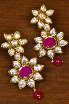 Kundan Embellished Ruby Stone Designer Earrings 217ED165