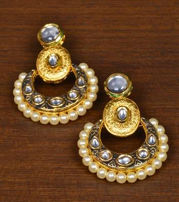 Kundan Embellished Pearl and Meenakari Worked Designer Earrings 217ED166 1