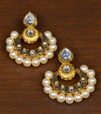 Kundan Embellished Pearl and Meenakari Worked Designer Earrings 217ED167 1