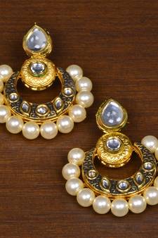 Kundan Embellished Pearl and Meenakari Worked Designer Earrings 217ED167