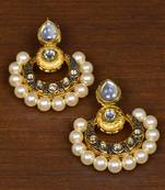 Kundan Embellished Pearl and Meenakari Worked Designer Earrings 217ED167