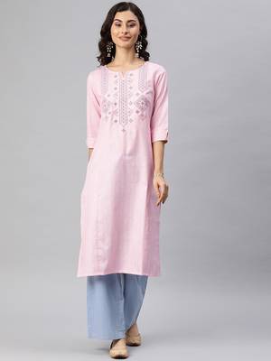 Pink embroidered cotton ethnic-kurtis 1
