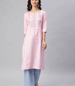 Pink embroidered cotton ethnic-kurtis