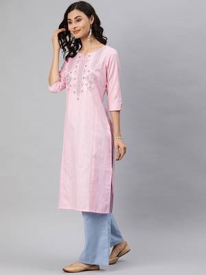 Pink embroidered cotton ethnic-kurtis 4