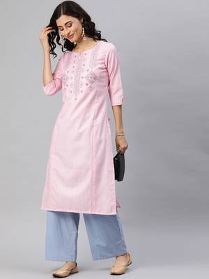 Pink embroidered cotton ethnic-kurtis 5