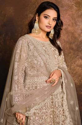 Beige embroidered net salwar kameez 2