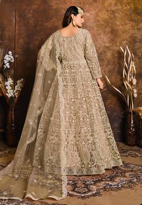 Beige embroidered net salwar kameez 3