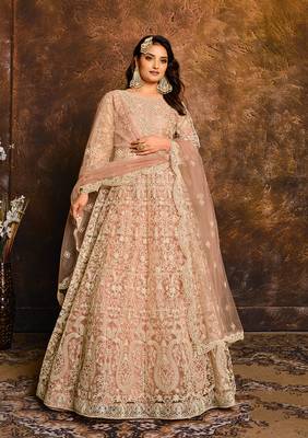 Light-peach embroidered net salwar kameez 1