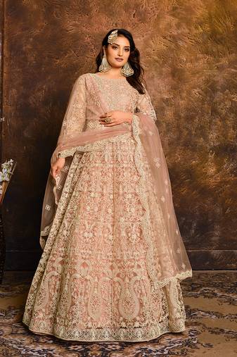 Light-peach embroidered net salwar