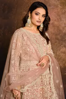 Light-peach embroidered net salwar kameez