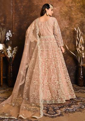 Light-peach embroidered net salwar kameez 3