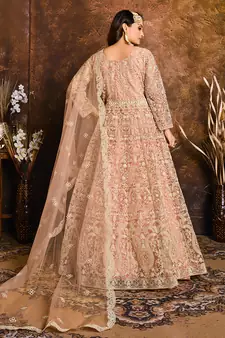 Light-peach embroidered net salwar kameez