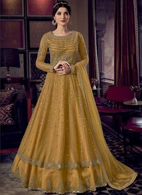 Yellow Butterfly Net Wedding Salwar Kameez 1