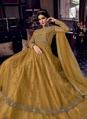 Yellow Butterfly Net Wedding Salwar Kameez 2