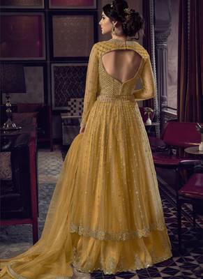 Yellow Butterfly Net Wedding Salwar Kameez 3