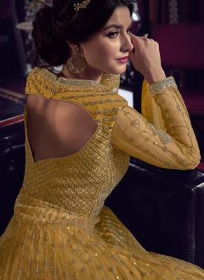 Yellow Butterfly Net Wedding Salwar Kameez 4