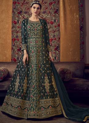Dark Green Butterfly Net Wedding Salwar Kameez 1