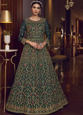 Dark Green Butterfly Net Wedding Salwar Kameez 2