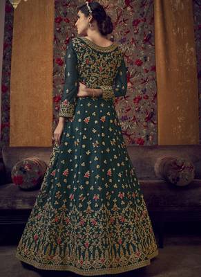 Dark Green Butterfly Net Wedding Salwar Kameez 3