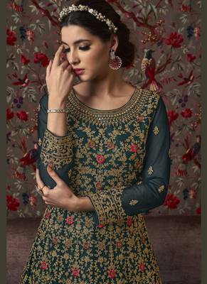 Dark Green Butterfly Net Wedding Salwar Kameez 4