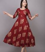 Maroon Printed Rayon Anarkali Kurti