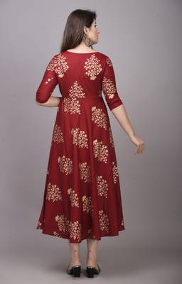Maroon Printed Rayon Anarkali Kurti 2