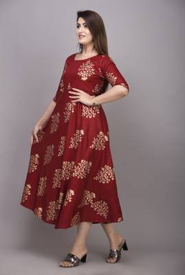 Maroon Printed Rayon Anarkali Kurti 3