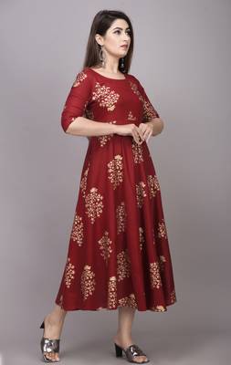 Maroon Printed Rayon Anarkali Kurti 4