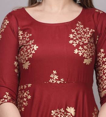 Maroon Printed Rayon Anarkali Kurti 5