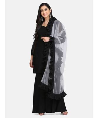 Black kurti plazzo set net duptta with all over black  border 1