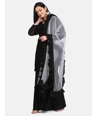 Black kurti plazzo set net duptta with all over black  border 3