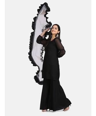 Black kurti plazzo set net duptta with all over black  border 5