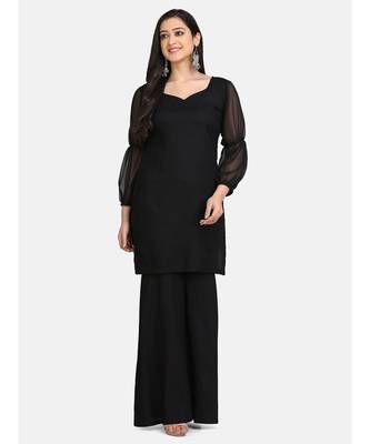 Black kurti plazzo set net duptta with all over black  border 6