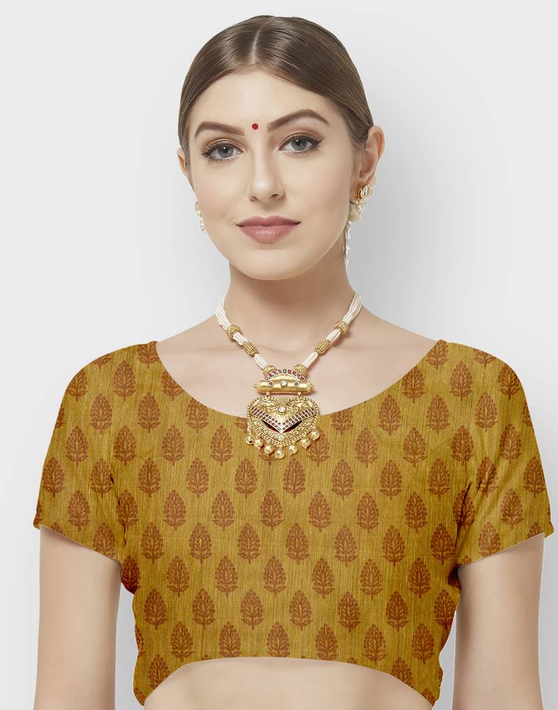 Women's Pure Crepe Mustard Printed Designer Saree With Blouse Piece