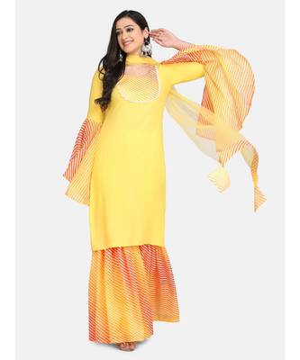 Yellow leheriya garara set duppta with fabric tassele 5